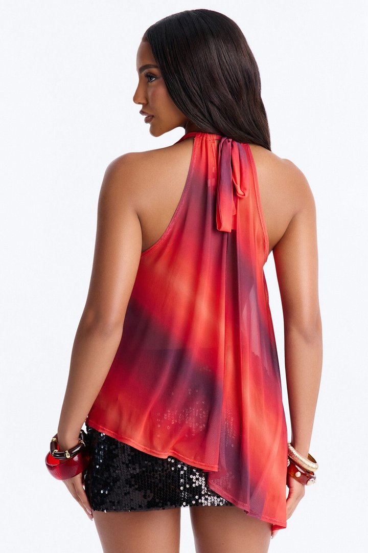Amber Sky Ombre Asymmetrical Sleeveless Top - Orange/combo