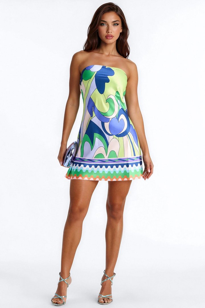 Foxy Strapless Satin Mini Dress - Purple/combo