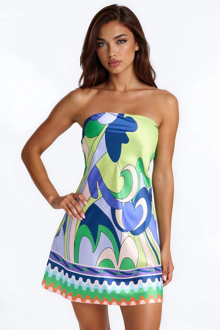 Foxy Strapless Satin Mini Dress - Purple/combo
