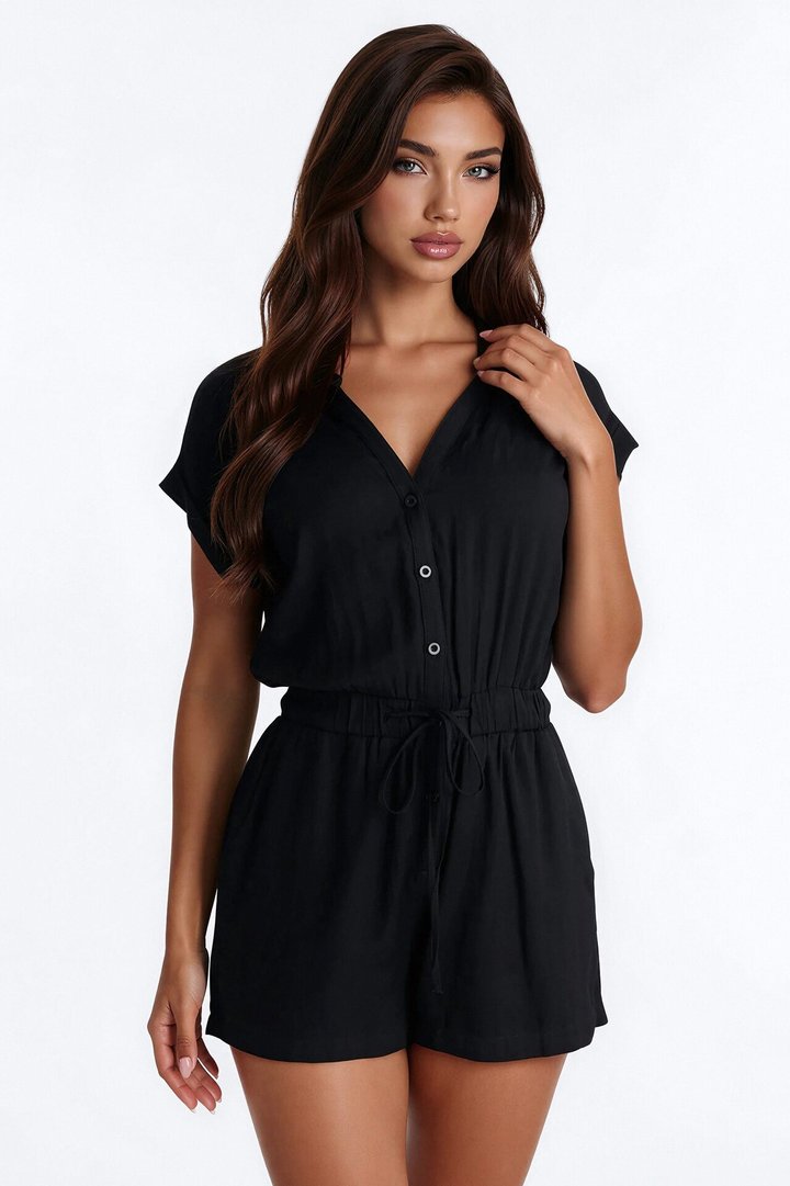 Serafina Linen Romper - Black