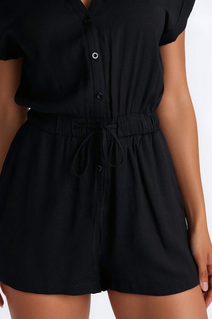 Serafina Linen Romper - Black