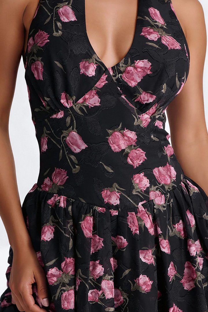 Whispering Rose Chiffon Maxi Dress - Black/combo