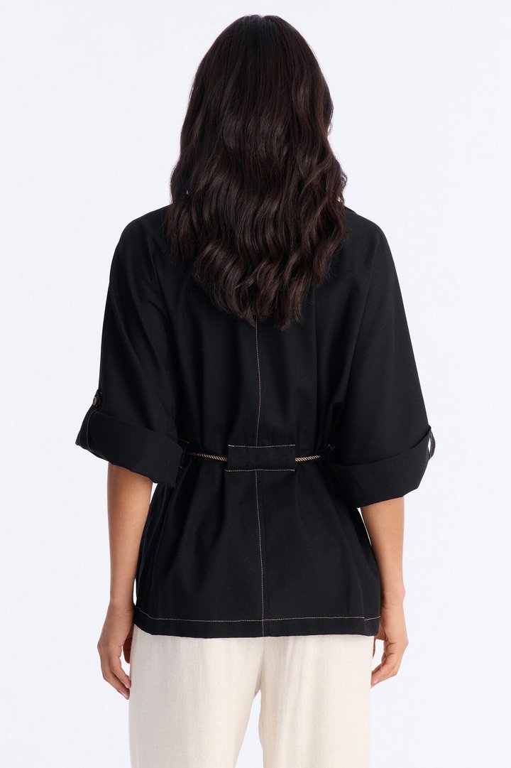 Casual Class Belted Linen Shirt - Black