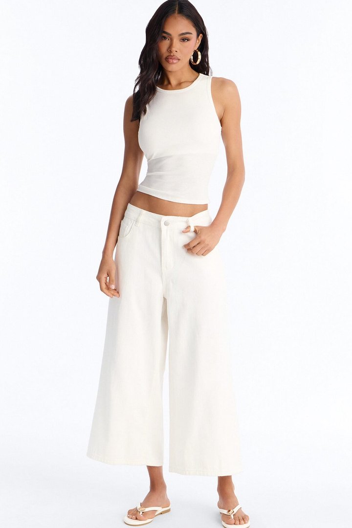 Anna Low Rise Cropped Wide Leg Pant 23″ - White