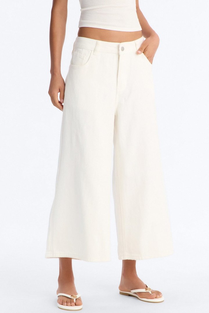 Anna Low Rise Cropped Wide Leg Pant 23″ - White