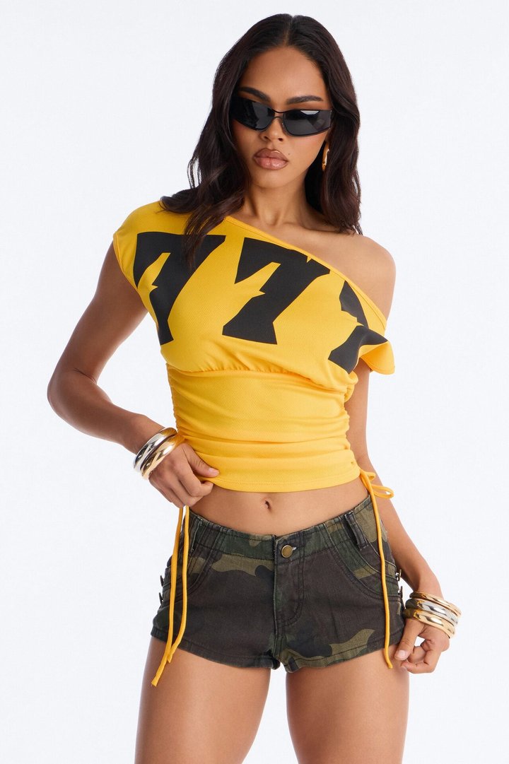 Angel Number 777 Off Shoulder Top - Yellow