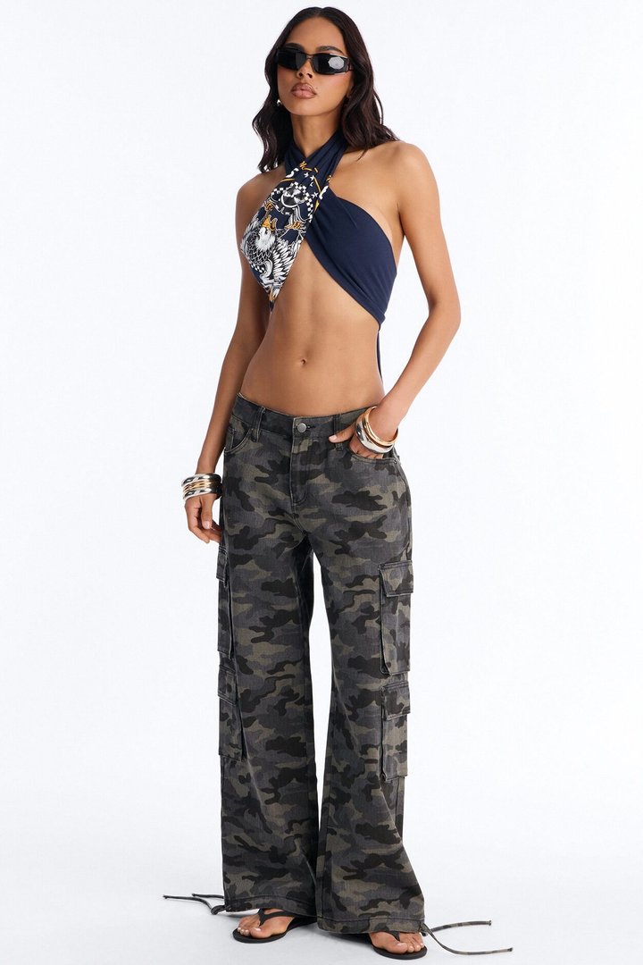Eagle Eyes Halter Cropped Top - Navy