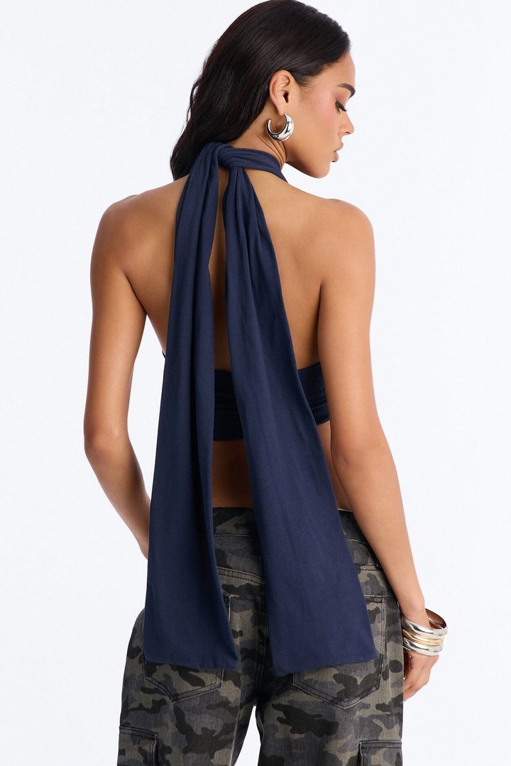 Eagle Eyes Halter Cropped Top - Navy