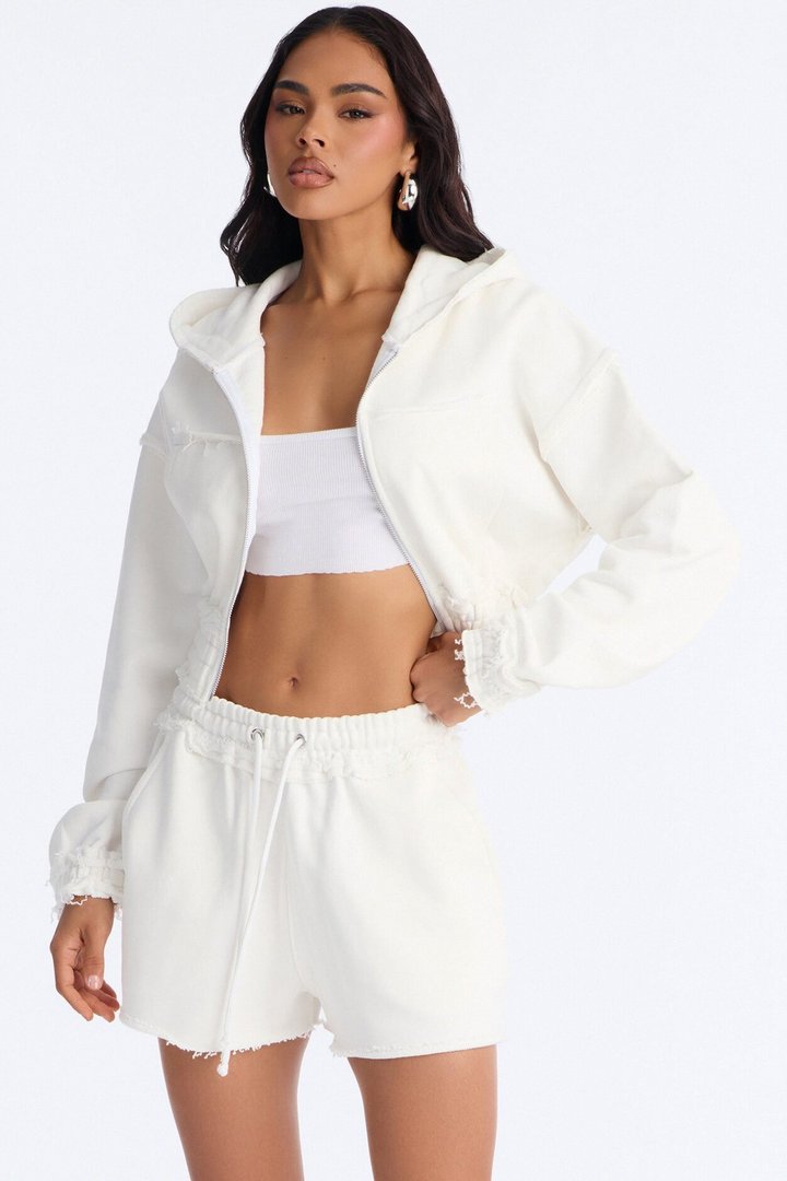 Avery French Terry Zip Up Short Set - White