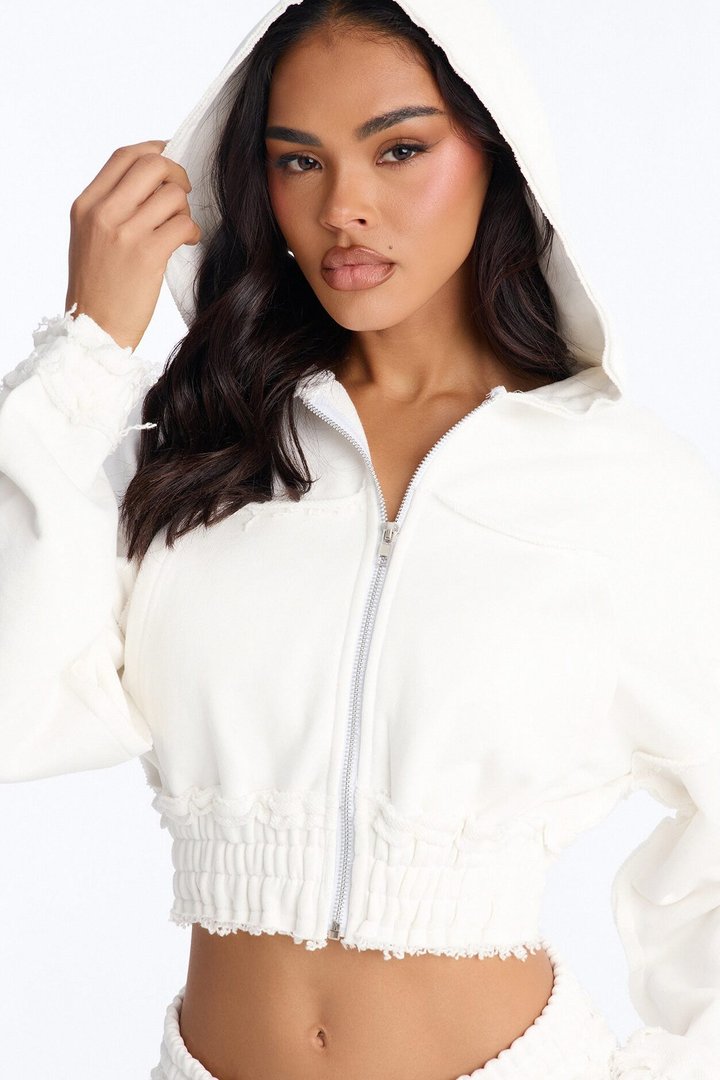 Avery French Terry Zip Up Short Set - White