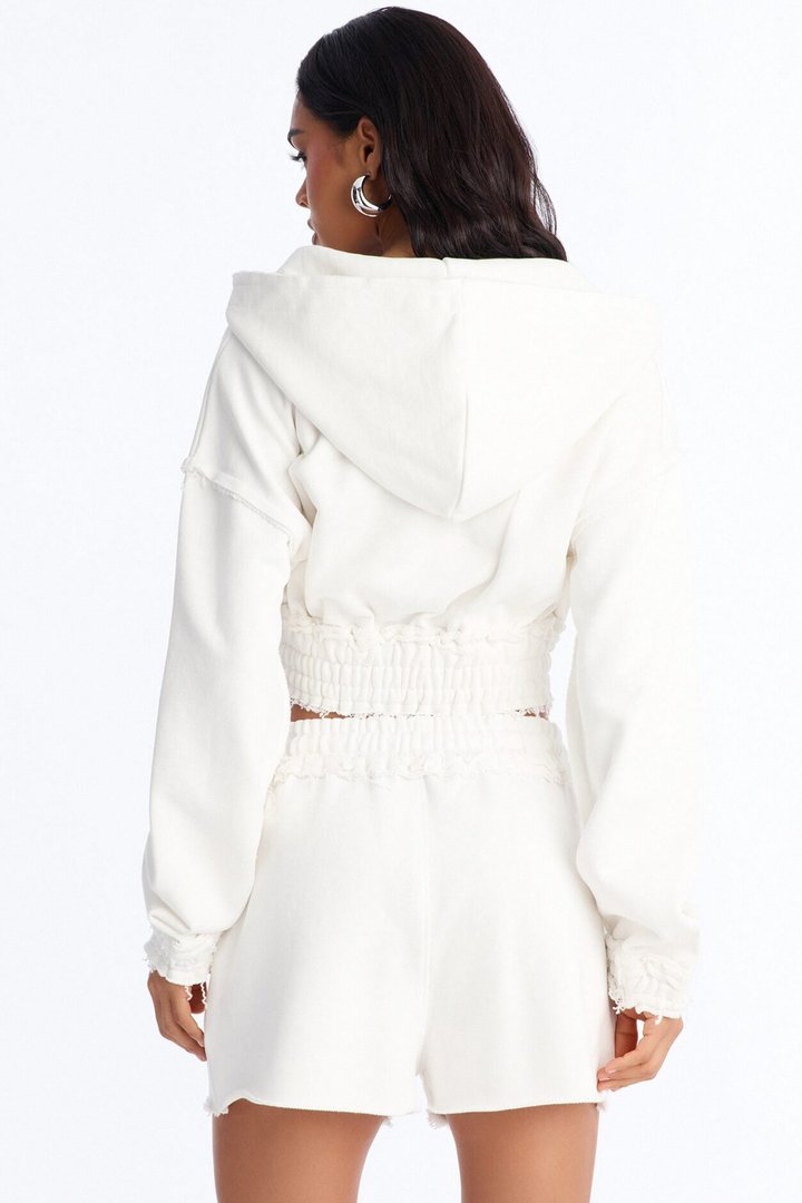 Avery French Terry Zip Up Short Set - White
