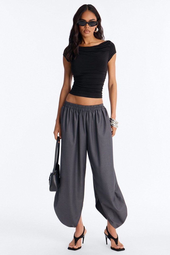 Kate Ruched Cowl Neck Top - Black