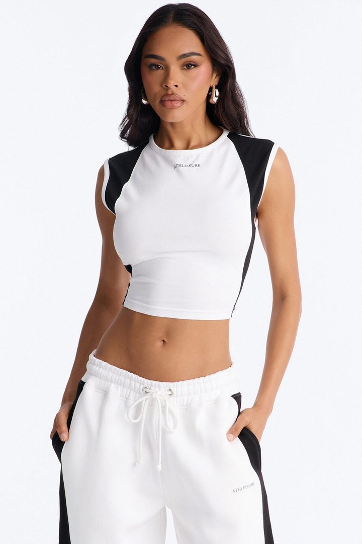Athleisure Day Fleece Barrel Leg Pant Set - White/Black