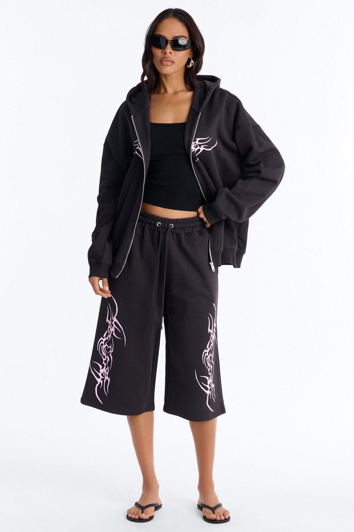 Pink Venom French Terry Jort Set - Black
