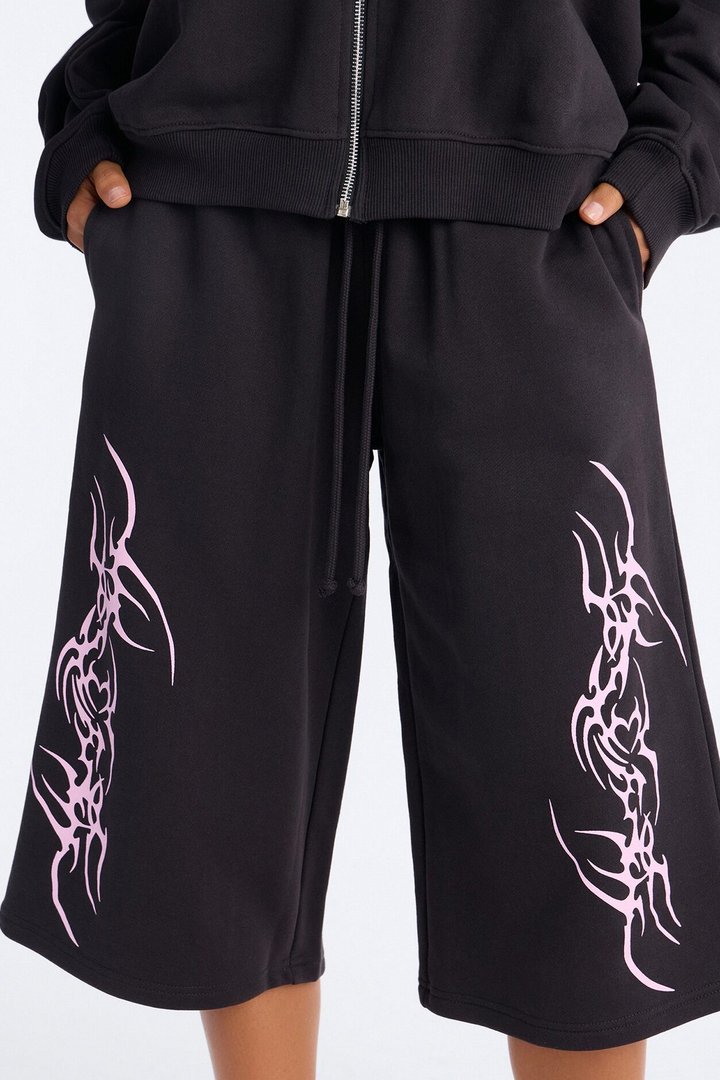Pink Venom French Terry Jort Set - Black