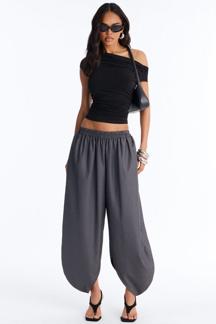 Bianca Barrel Leg Low Rise Pant - Charcoal