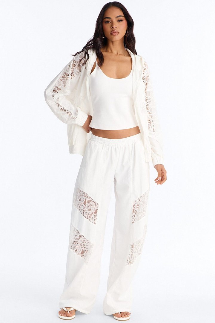 Sweet Addiction Lace Trim Windbreaker Jacket - White