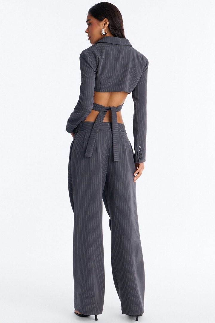 Back To Business Cropped Blazer And Pant Set - Grey