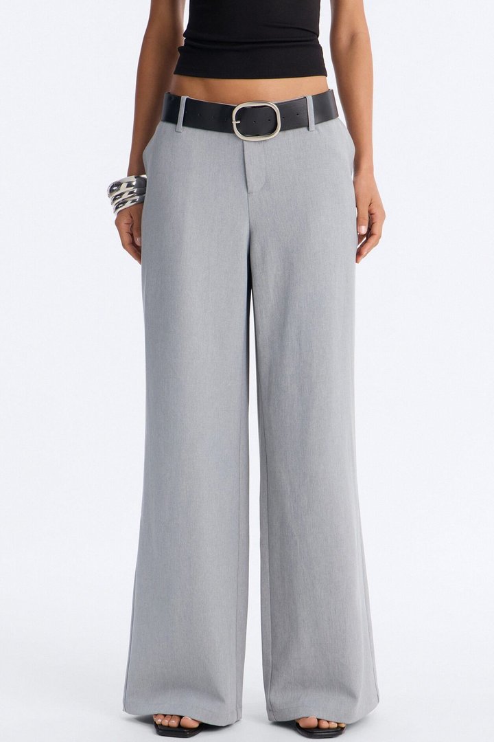 Angelina Low Rise Belted Straight Leg Trouser - Grey