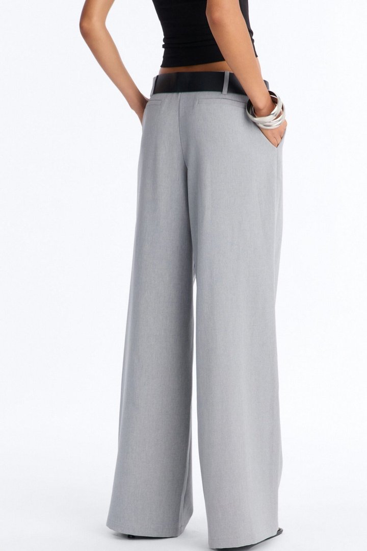 Angelina Low Rise Belted Straight Leg Trouser - Grey
