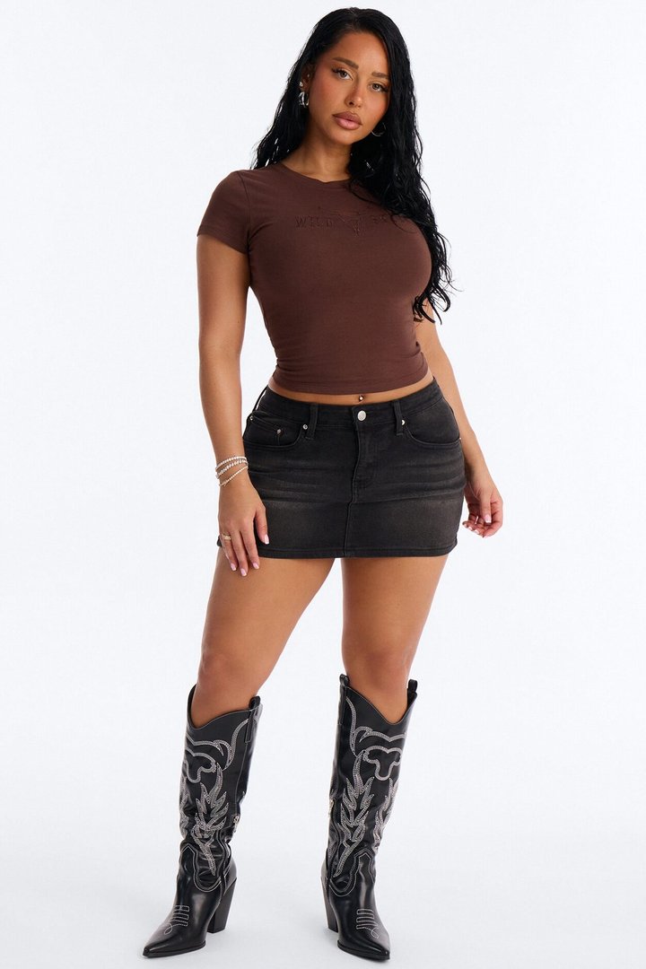 Wild Soul Embroidered Baby Tee - Brown