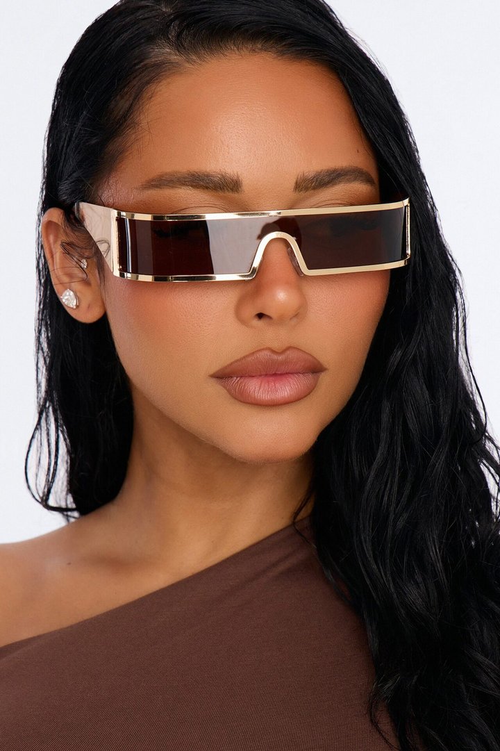 Side Eye Shield Sunglasses - Gold/Brown