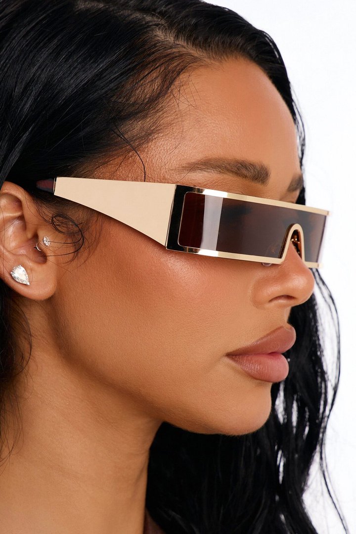 Side Eye Shield Sunglasses - Gold/Brown