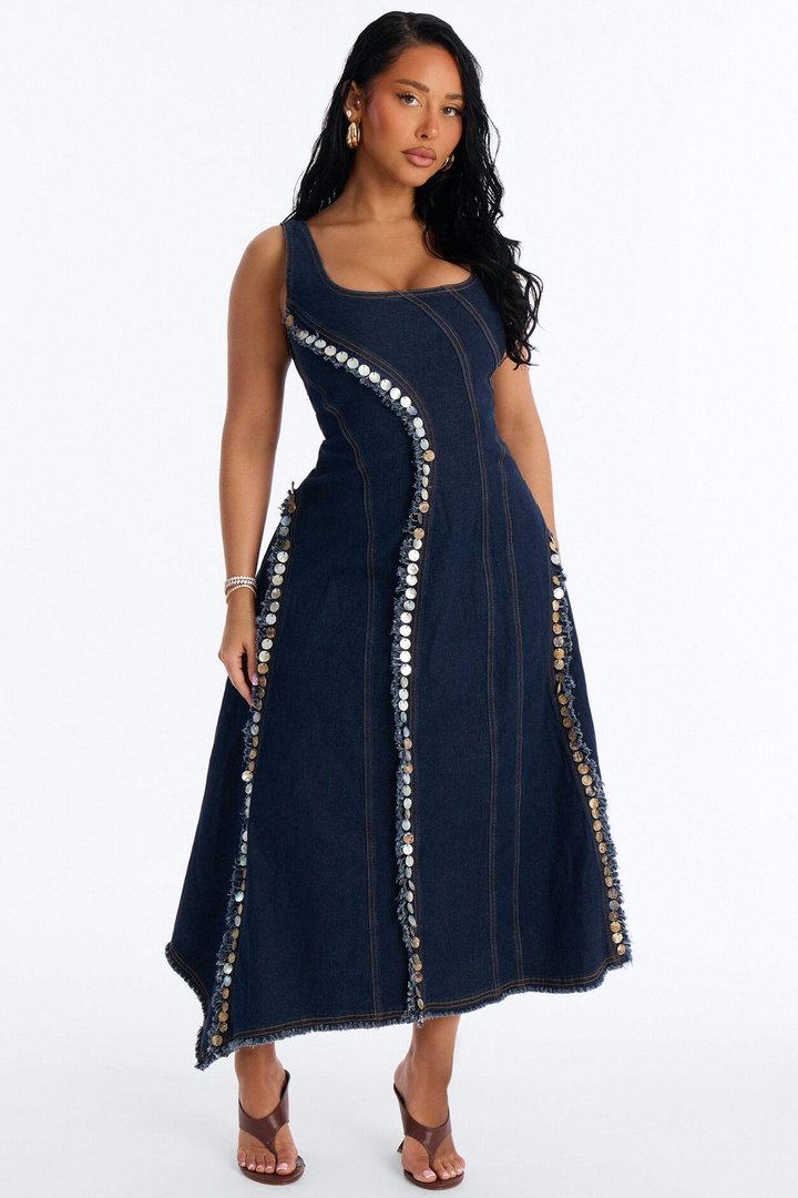 Isobel Shell Denim Midi Dress - Dark Wash