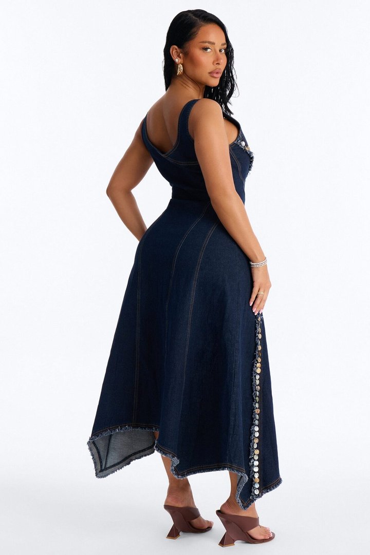 Isobel Shell Denim Midi Dress - Dark Wash
