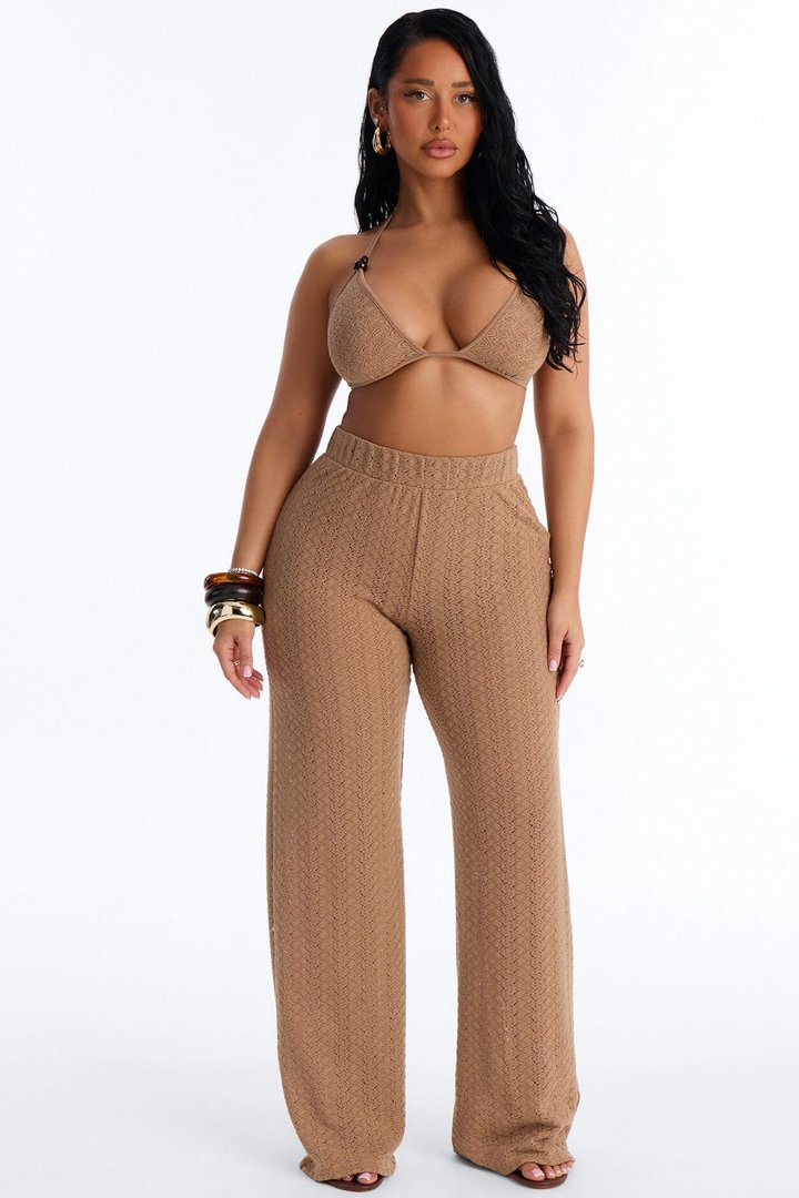 Izara Crochet Bralette Pant Set - Taupe
