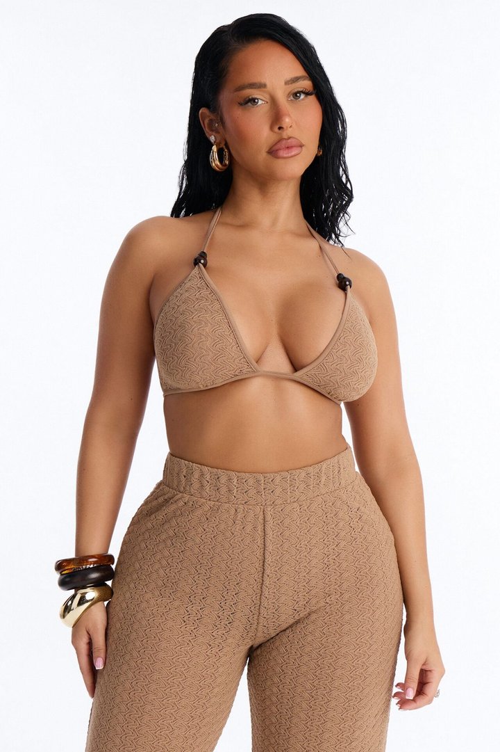Izara Crochet Bralette Pant Set - Taupe