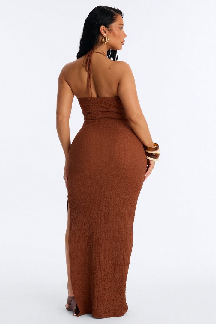 Tulum Halter Textured Maxi Dress - Chocolate