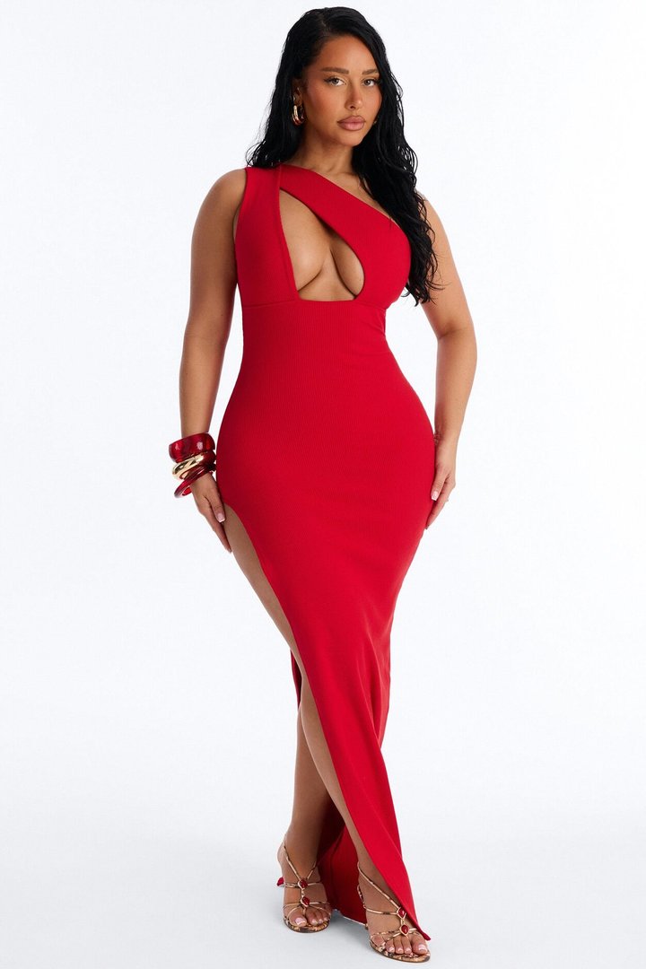 Scarlett Snatched High Slit Maxi Dress - Red