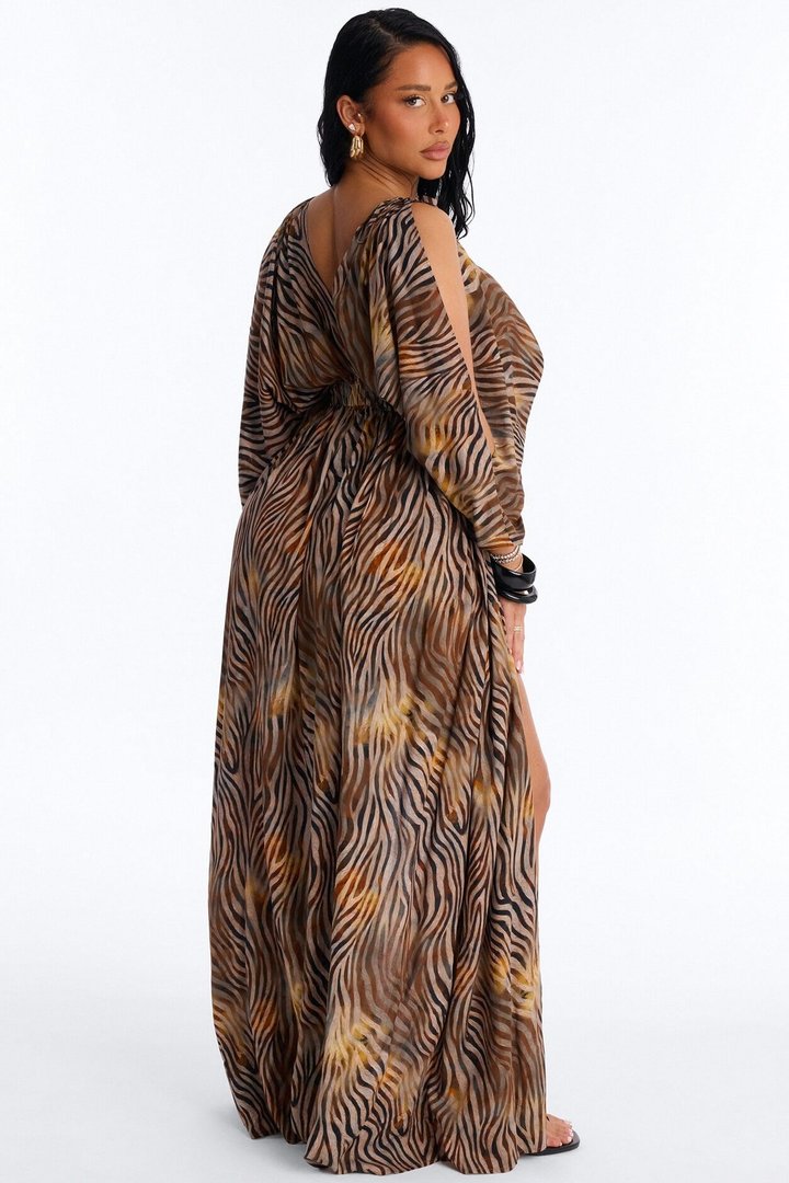 Laurel Animal High Slits Maxi Dress - Brown/combo