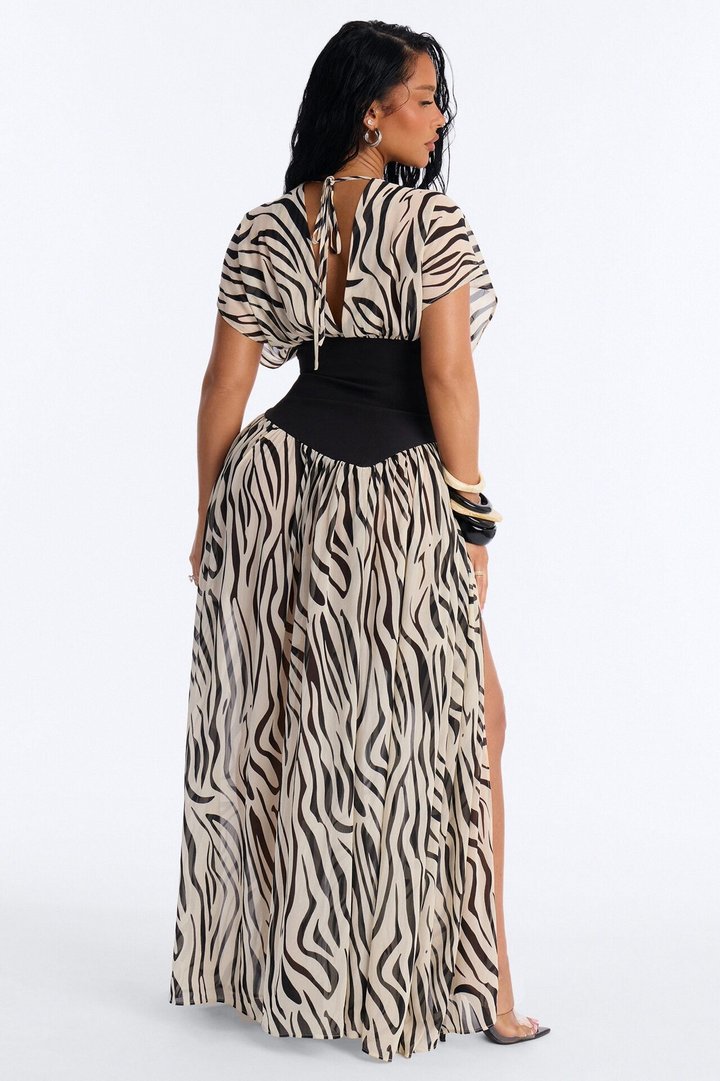 Dalilah Printed Chiffon Corset Maxi Dress - White/Black