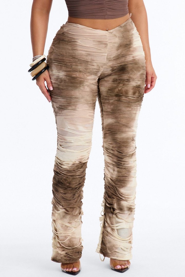 Kaia Distressed Low Rise Skinny Stacked Pant - Cream/combo