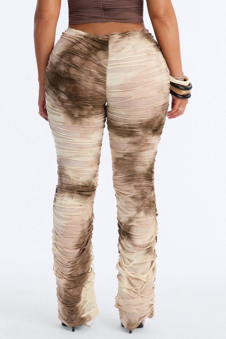 Kaia Distressed Low Rise Skinny Stacked Pant - Cream/combo