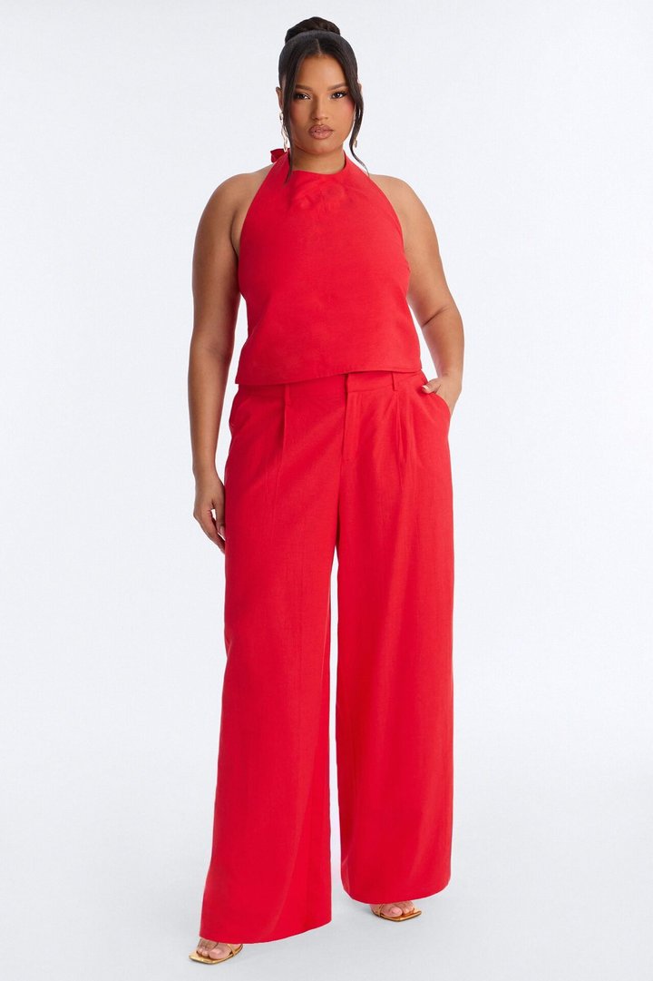 Ocean Breeze Linen Low Rise Pant 33″ - Tomato Red