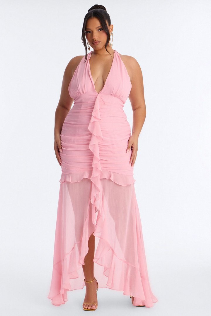 In The Clouds Ruffle Chiffon Maxi Dress - Pink