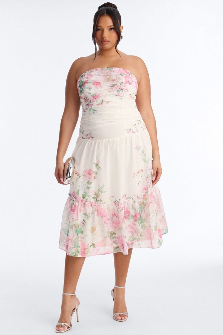 Ariella Floral Chiffon Midi Dress - White/combo