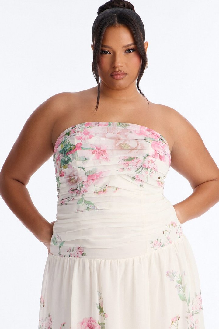 Ariella Floral Chiffon Midi Dress - White/combo