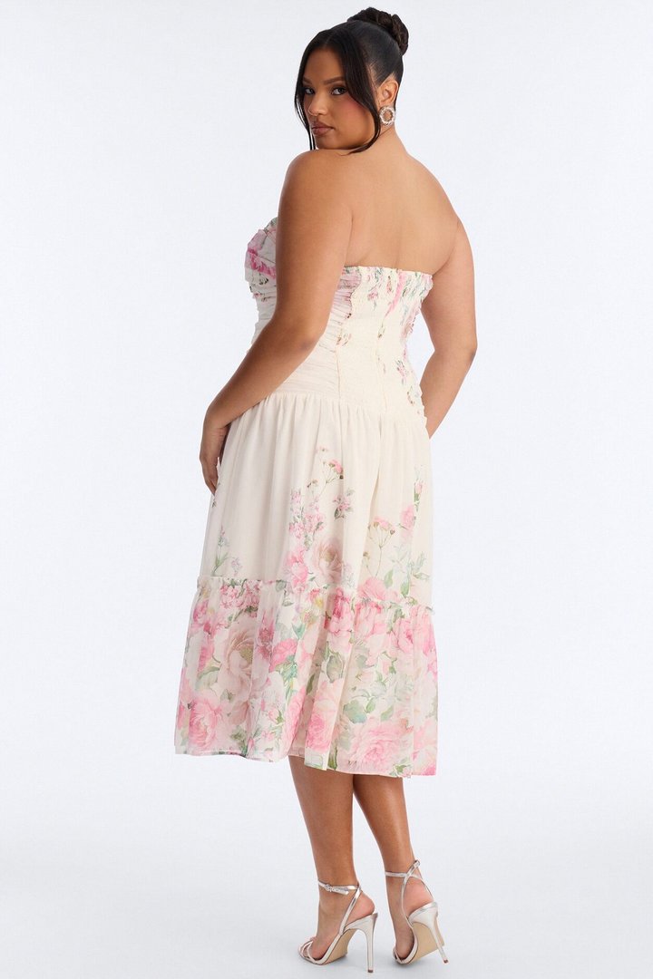 Ariella Floral Chiffon Midi Dress - White/combo