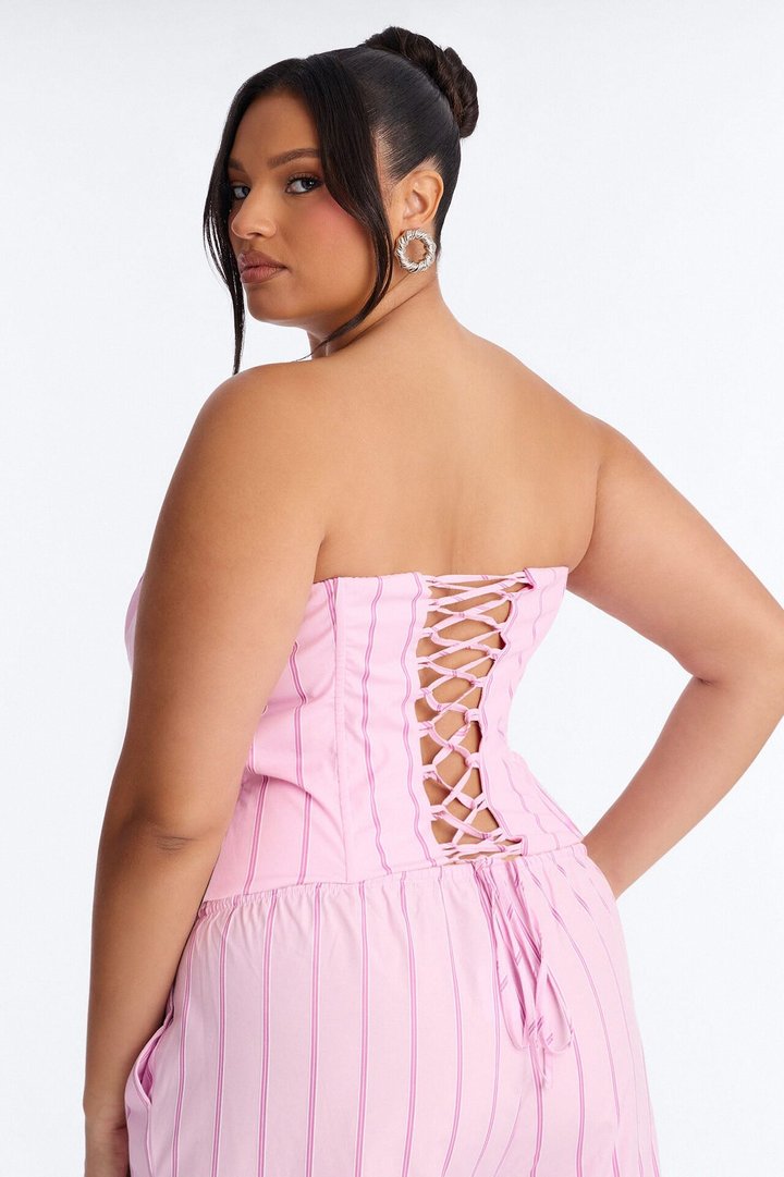 City Doll Corset Pinstripe Pant Set - Pink/combo