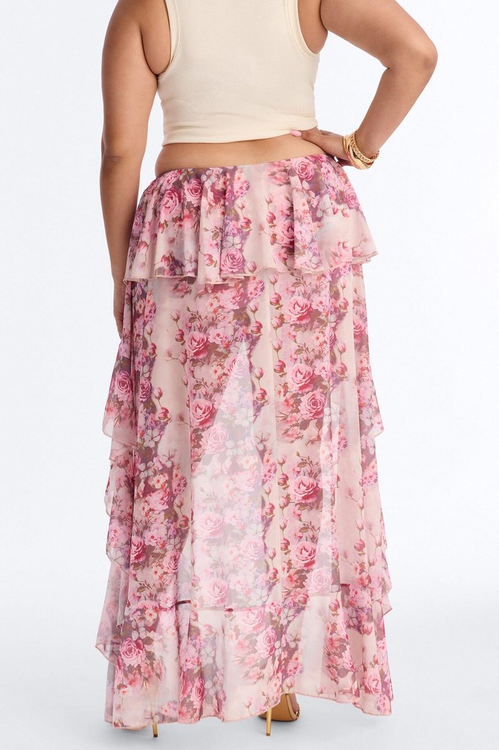 Love For You Floral Chiffon High Low Ruffle Skort - Pink/combo