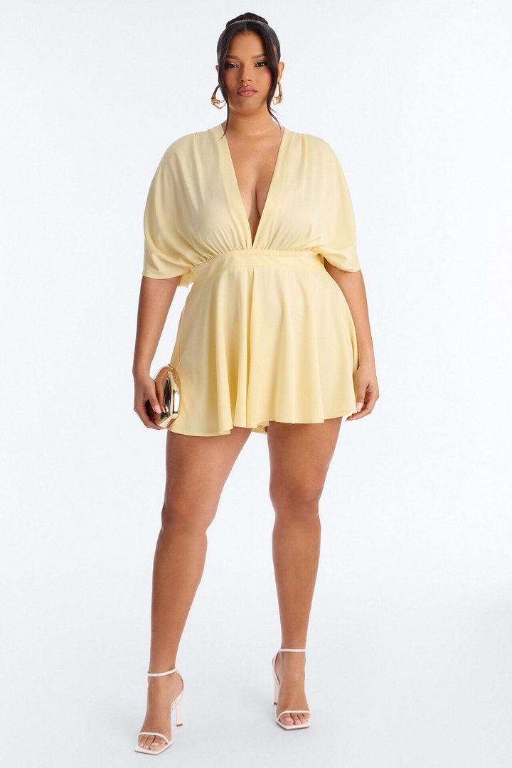 Mekenzy Satin Plunge Romper - Yellow