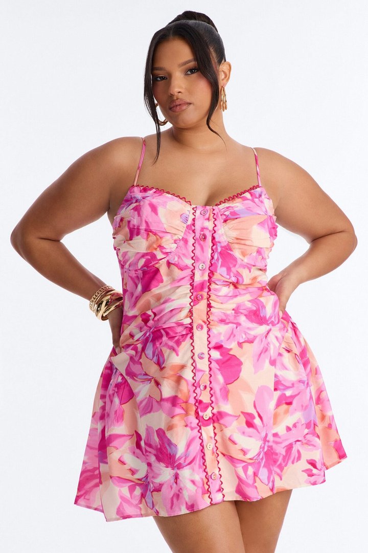 Brenda Floral Button Up Mini Dress - Pink/combo