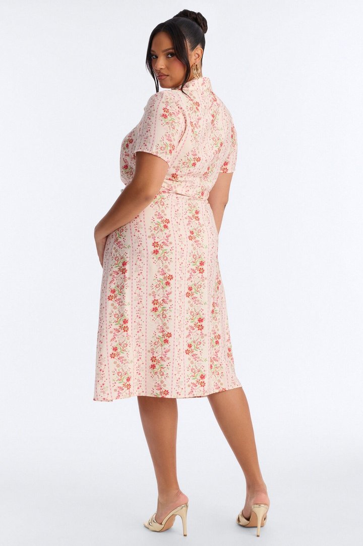 Selene Ruched Floral Midi Shirt Dress - Pink/combo