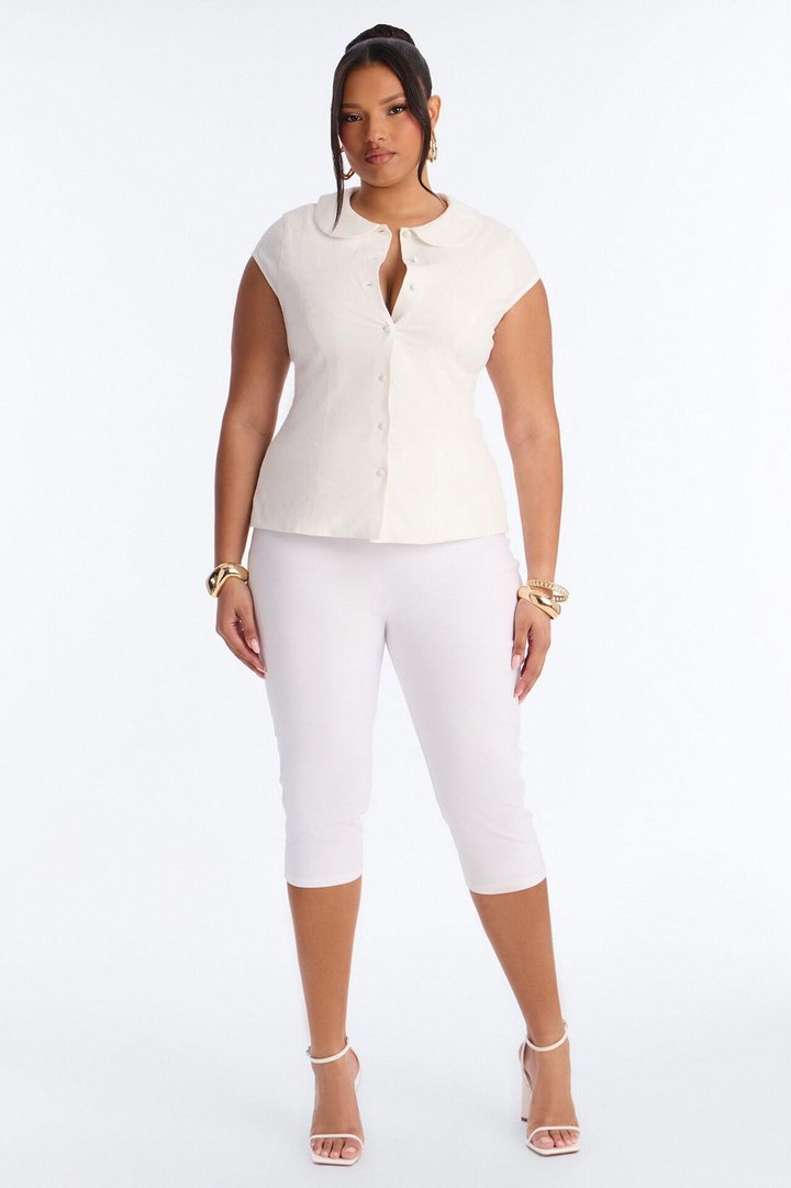 Little Cute Moment Tie Back Linen Shirt - White