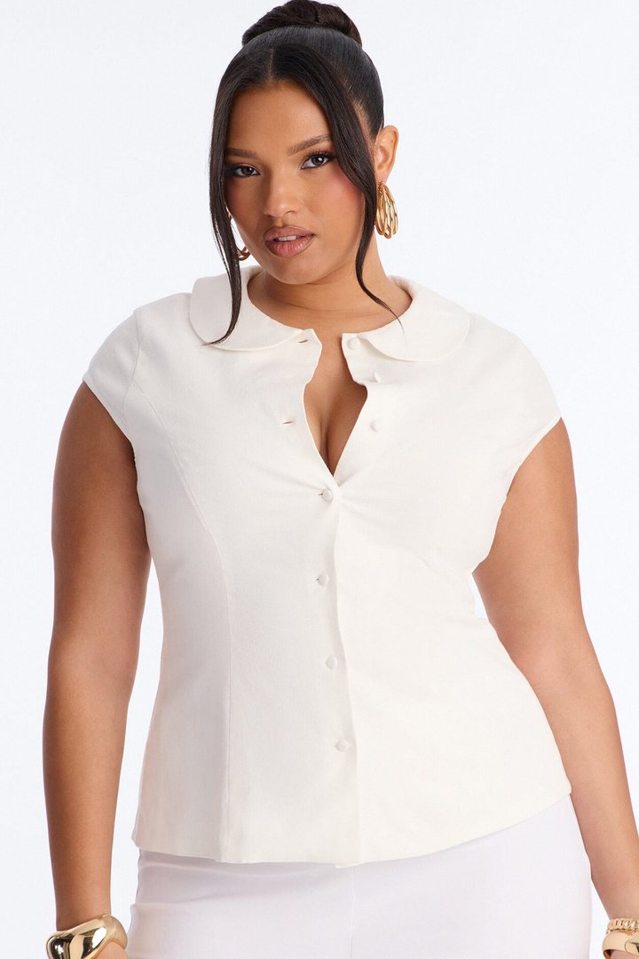 Little Cute Moment Tie Back Linen Shirt - White