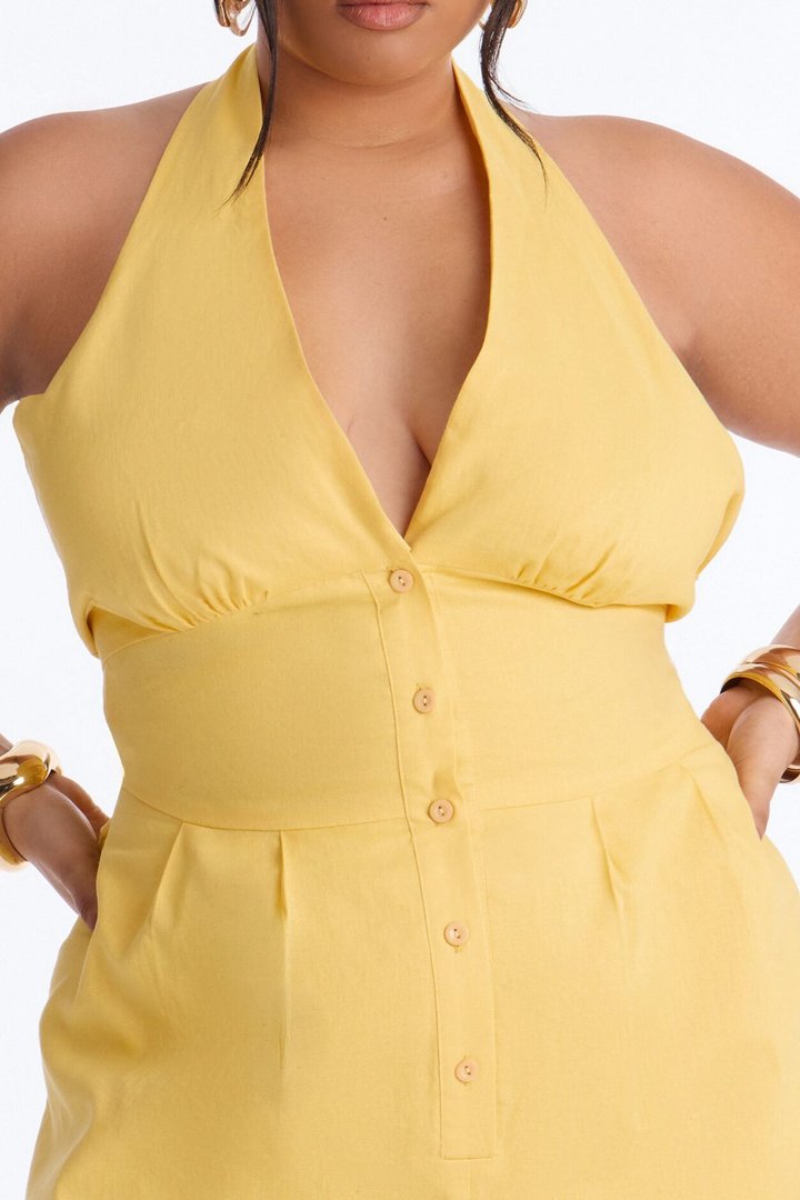 Wynn Backless Halter Romper - Yellow